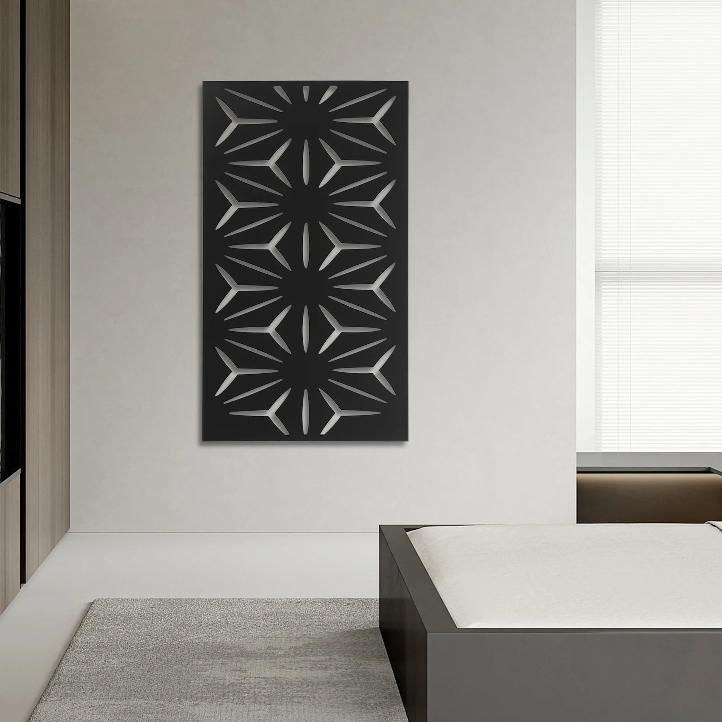 Outdoor Privacy Fence Panel, Laser Cut Metal Screen, Decorative Room Divider for Patio Garden, Black Steel Artwork Partition