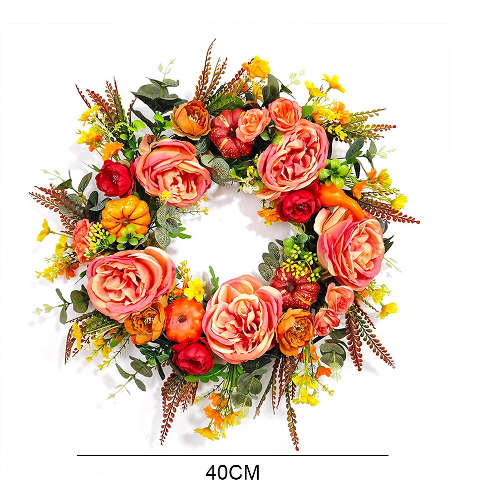 Autumn Round Wreath Decorative Artificial Autumn Garland Festival Theme Farmhouse Party Decoration