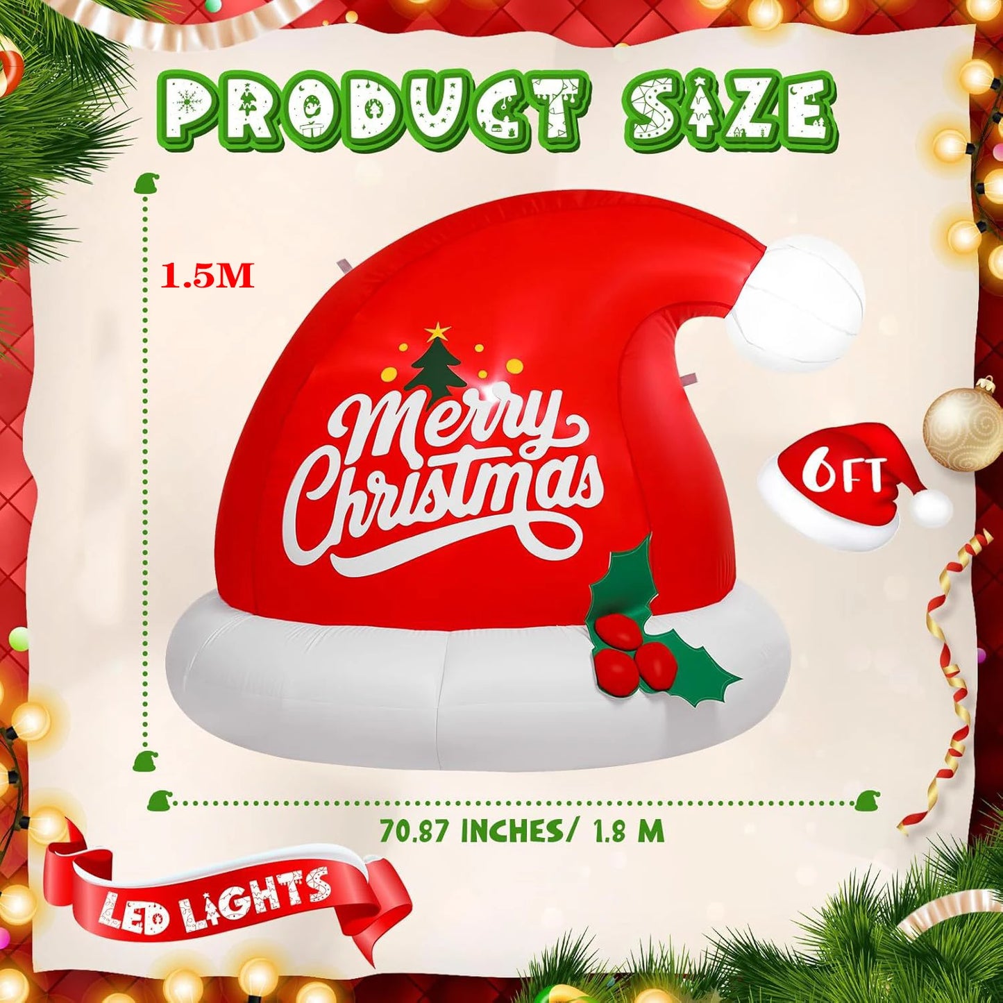 2.4M 8FT Christmas Inflatable Wall-Climbing Elderly Figure Seated Gift Hat Christmas Tree Decoration Outdoor Garden Ornament