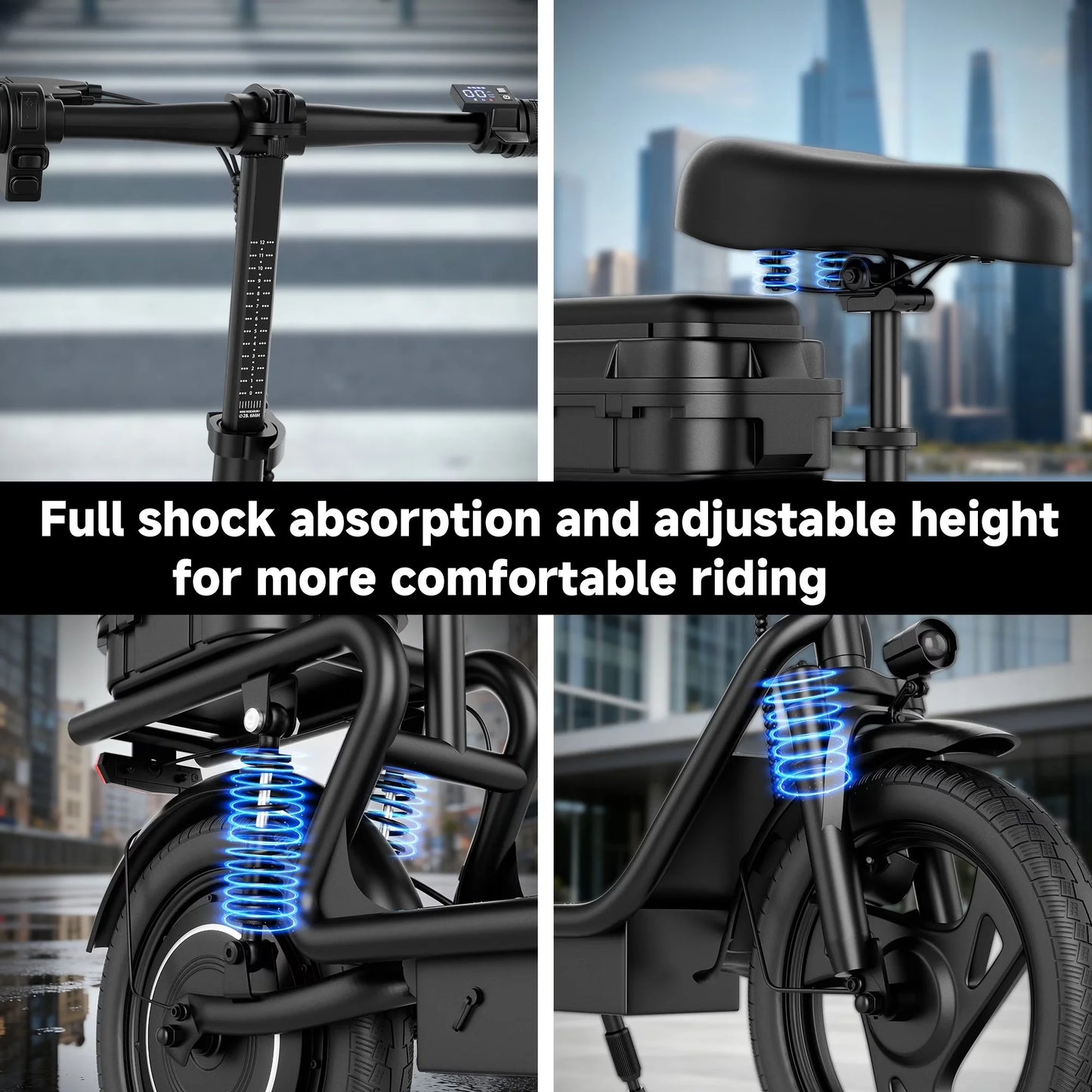 14 Inch Electric Scooter For Adults With Seat 22 MPH 48V Battery 55 Mile Range