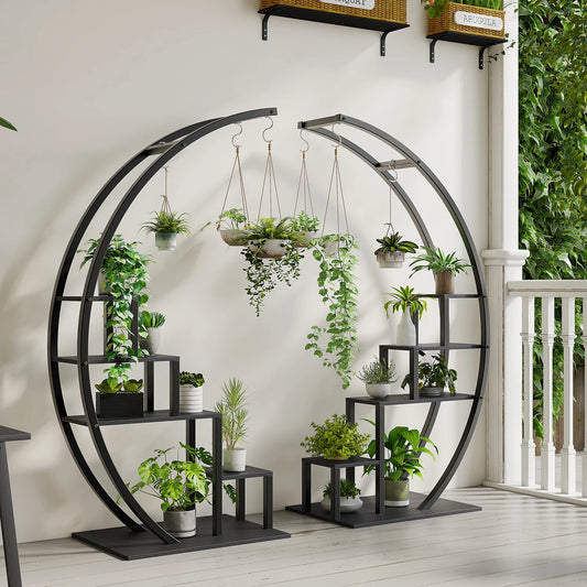 5 Tier Plant Stand Indoor 2 Pack Half Moon Metal Shelf Rack For Balcony