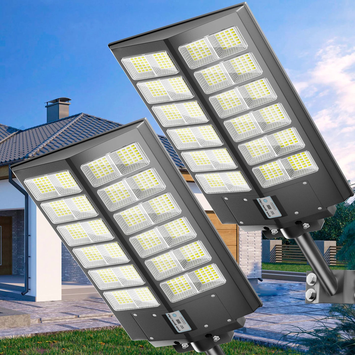 2 Pack 5000W Solar Street Lights Outdoor With Motion Sensor And Remote Control