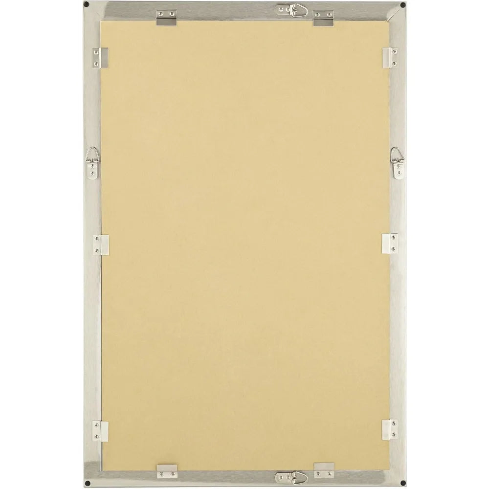 Metzeo Rectangular Vanity Decorative Wall Mirror Modern Brushed Nickel Silver Metal Frame Beveled Glass 33" Wide for Bathroom B