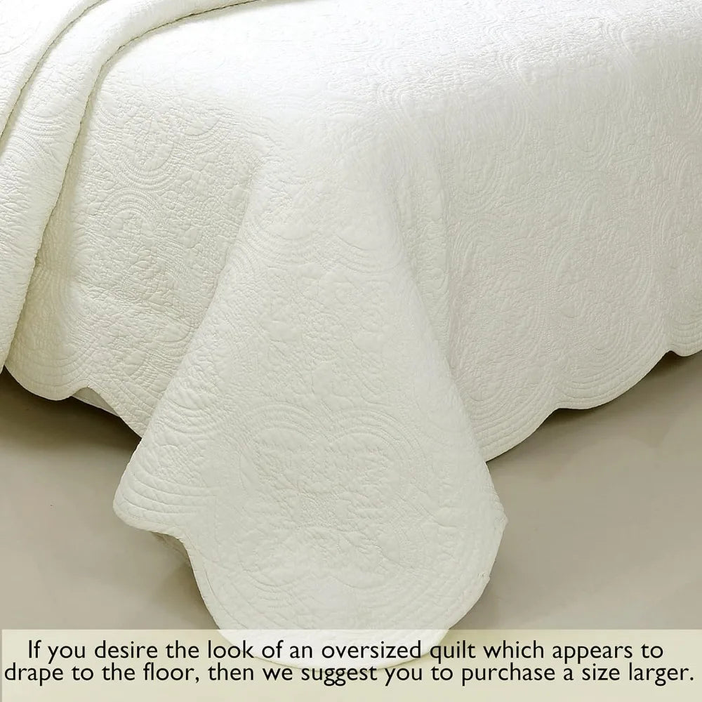 Off White Cotton Matelasse Embossed Quilt Set Reversible Lightweight Bedspread