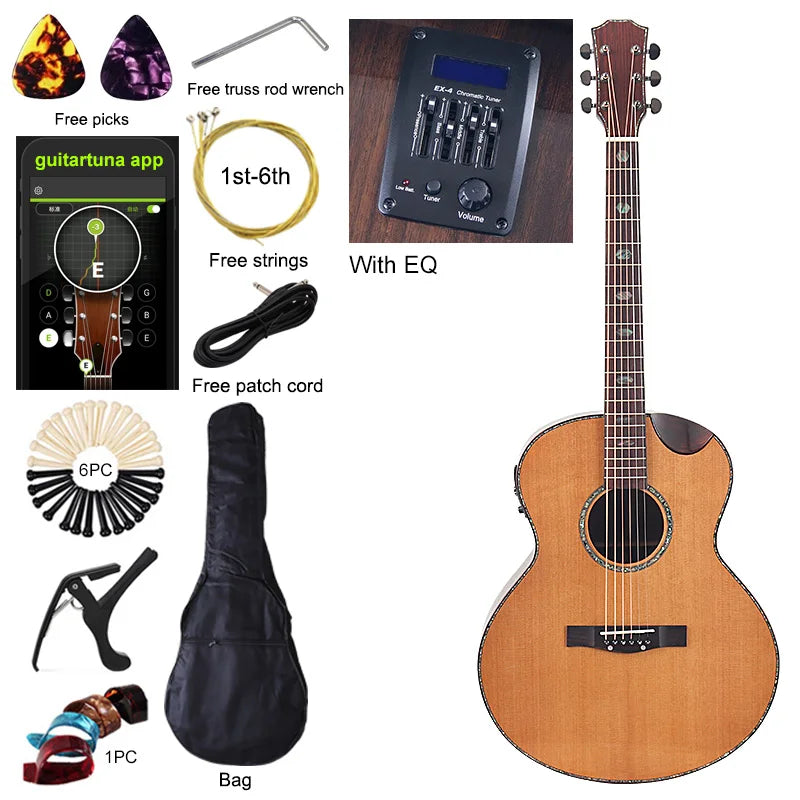 40 Inch 6 String Electric Acoustic Guitar Natural Brown Solid Spruce Top