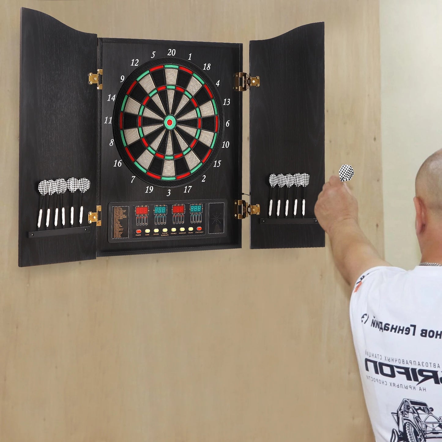 Electronic Dart Board Set With 4 LED Displays Voice Prompts 12 Darts CB05E