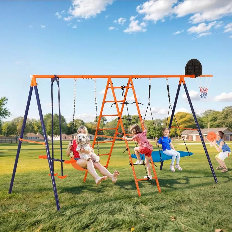 Nova Outdoor Metal Swing Set For Kids Climbing Ladder Hoop