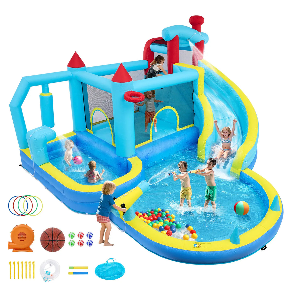 Commercial Inflatable Bounce House With Double Slide And Air Blower
