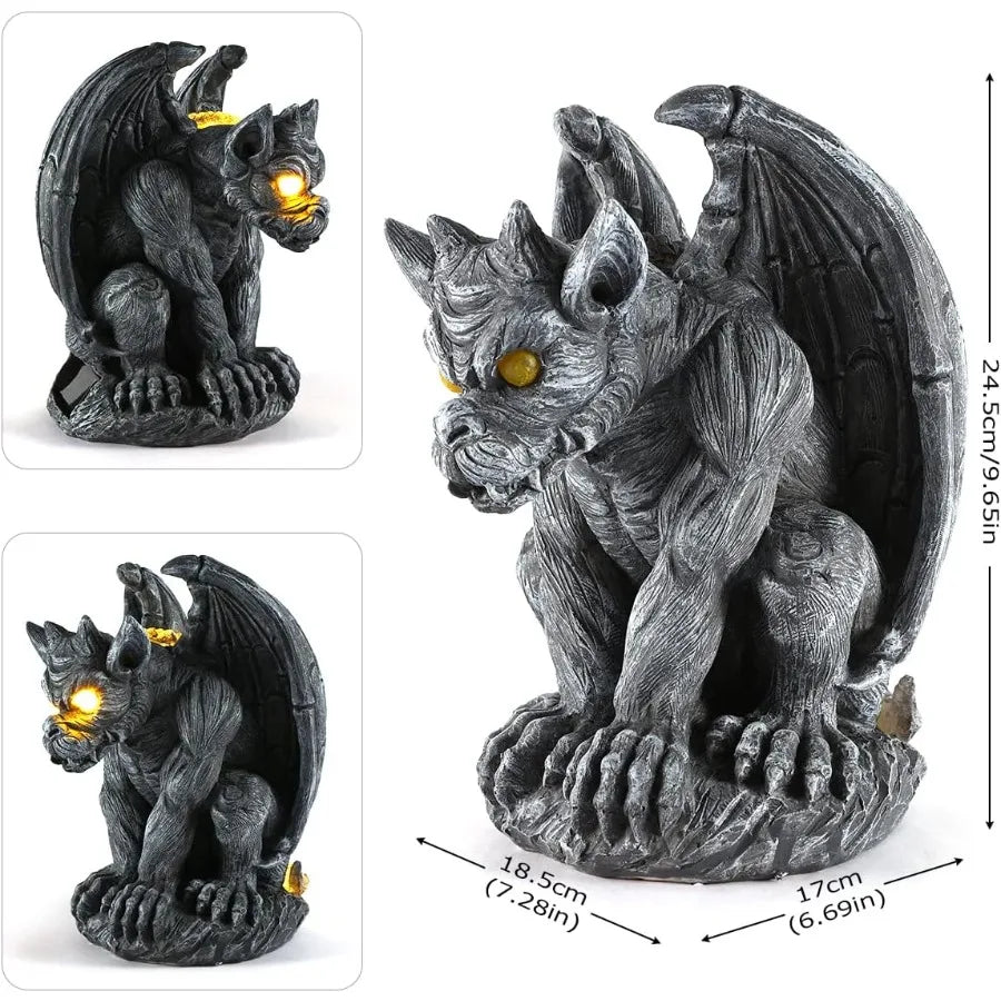 Large Winged Gargoyle Statue With Solar Lights Outdoor Garden Decor