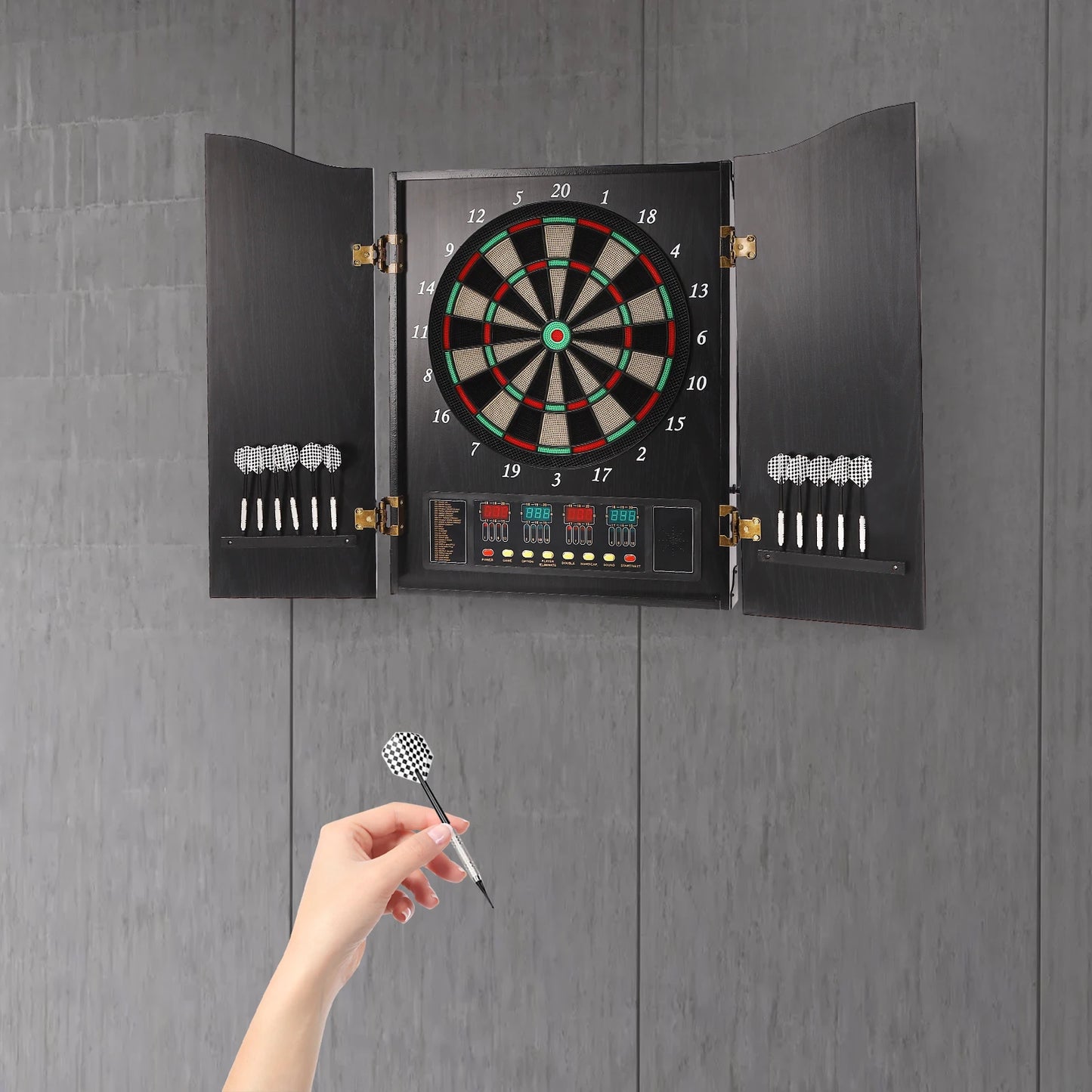 Electronic Dart Board Set With 4 LED Displays Voice Prompts 12 Darts CB05E