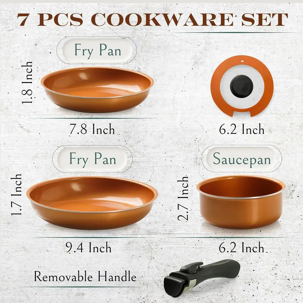 Nonstick Removable Handle Cookware, Stackable Pots And Pans Set, Dishwasher Safe, Induction Compatible, Camping Cookware Set (7