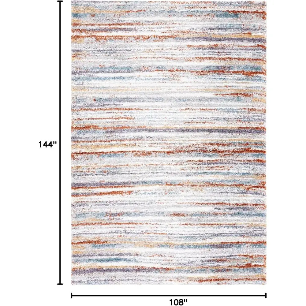 Shag Collection Area Rug 9 Ft By 12 Ft Blue Rust Ivory Stripe Non Shedding
