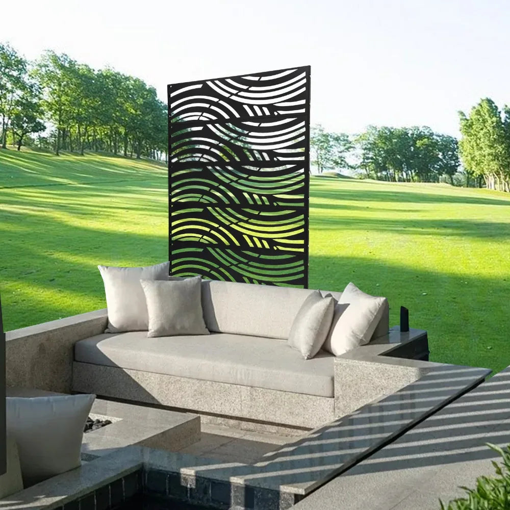 Outdoor Metal Privacy Screen Fence Freestanding Privacy Panels Decorative Divider for Porch Balcony Lawn Garden (Black)