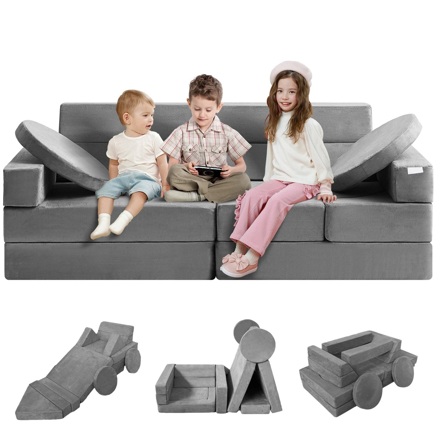 SucceBuy Play Couch Kids Sofa Toddler Foam Sofa Couch w/ High-density 25D Sponge for Playing Creativing Sleeping Kids Furniture