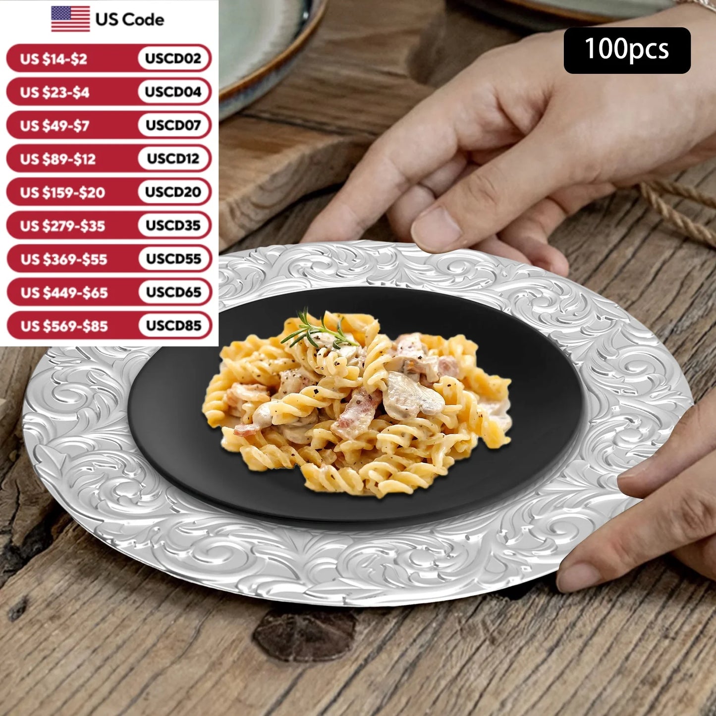 100Pcs 13 Inch Round Charger Plates Set For Wedding Party Silver Green