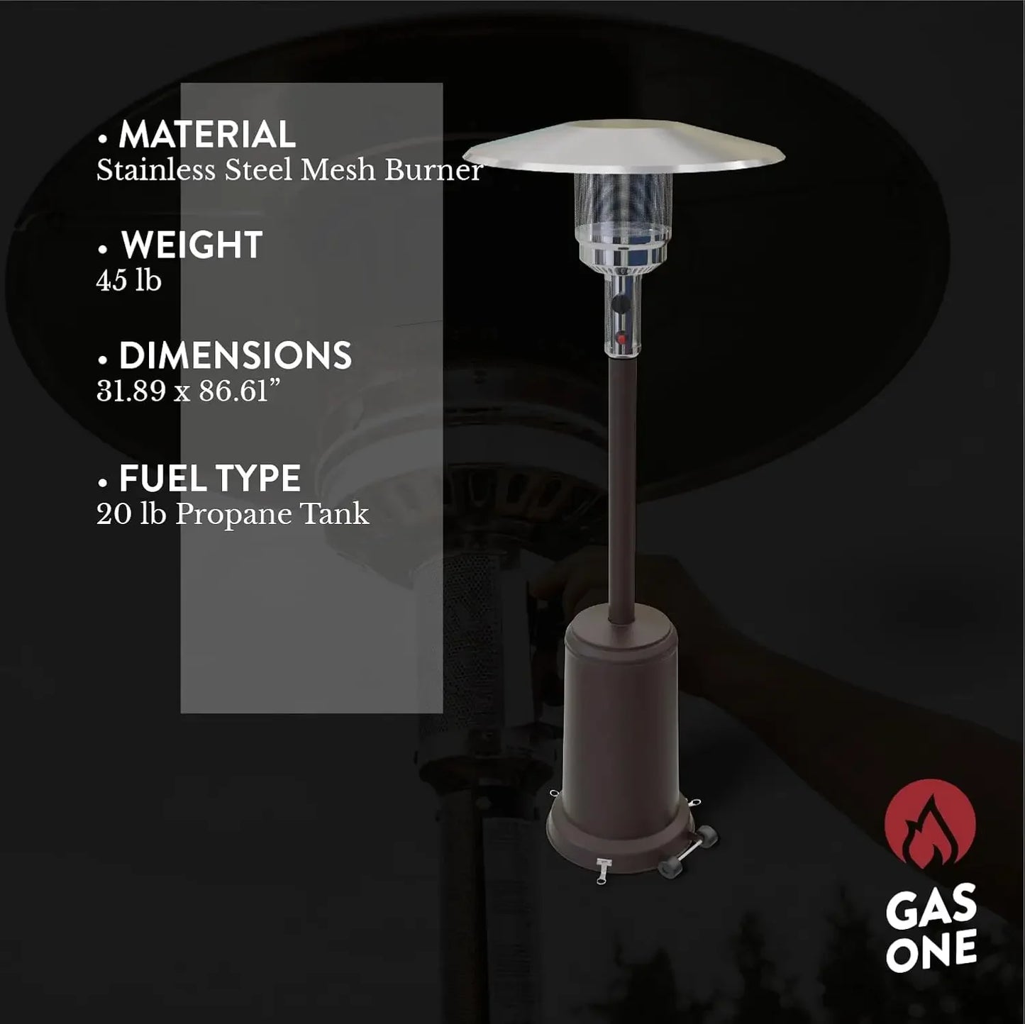 PH 8000 Patio Heater 50000 BTU Propane With Wheels