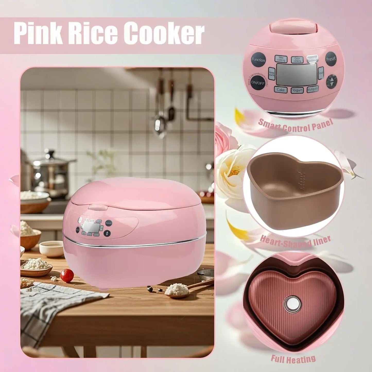 Pink Smart Rice Cooker 8 Cup With Delay Timer Thermostat