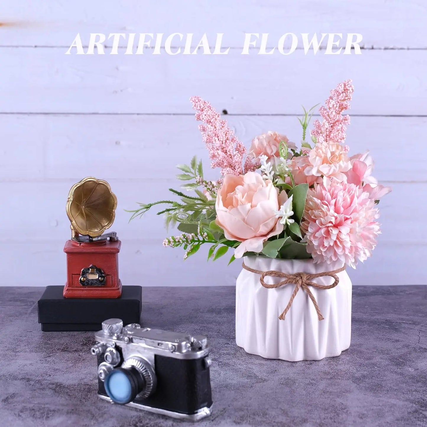 Pink Hydrangea Artificial Flowers in Ceramic Vase Home Office Decor