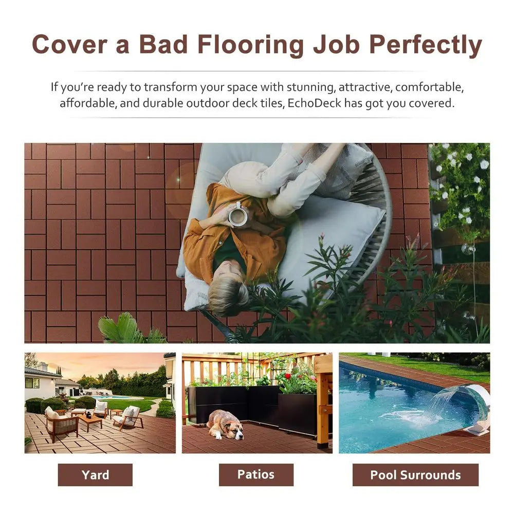 Interlocking Deck Tiles, Patio Deck Tiles, 44 Pack Deck Tiles Interlocking Outdoor All Weather, 12"x12", 8 Slat, 44 Sq. t, Highl