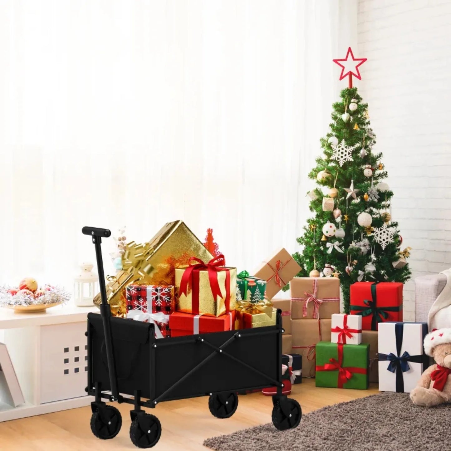 Four Wheel Foldable Garden Handcart One Hand Carry Portable