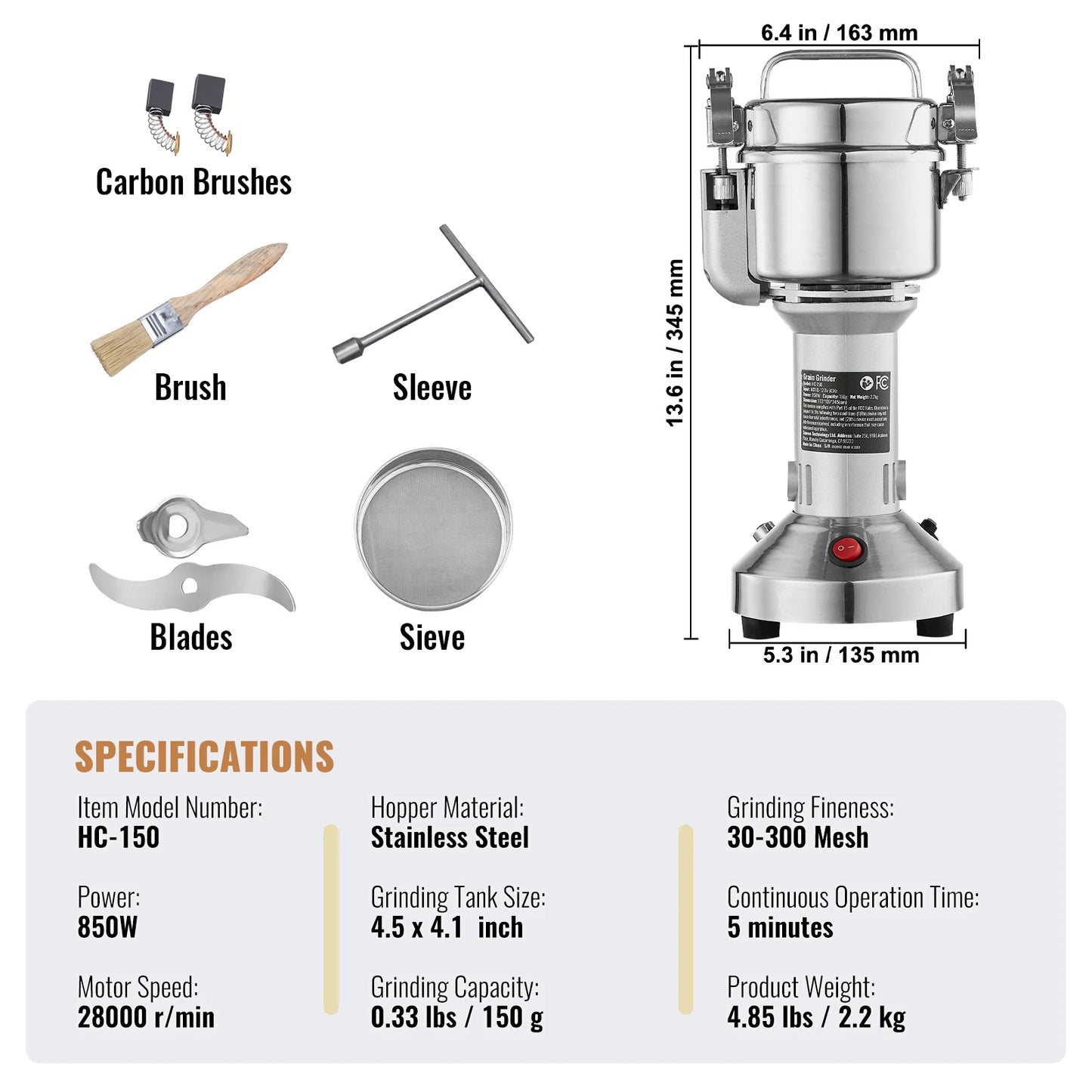 SucceBuy Electric Grain Mill Grinder 150-2500g for Dry Herbs Spices Coffee Corn