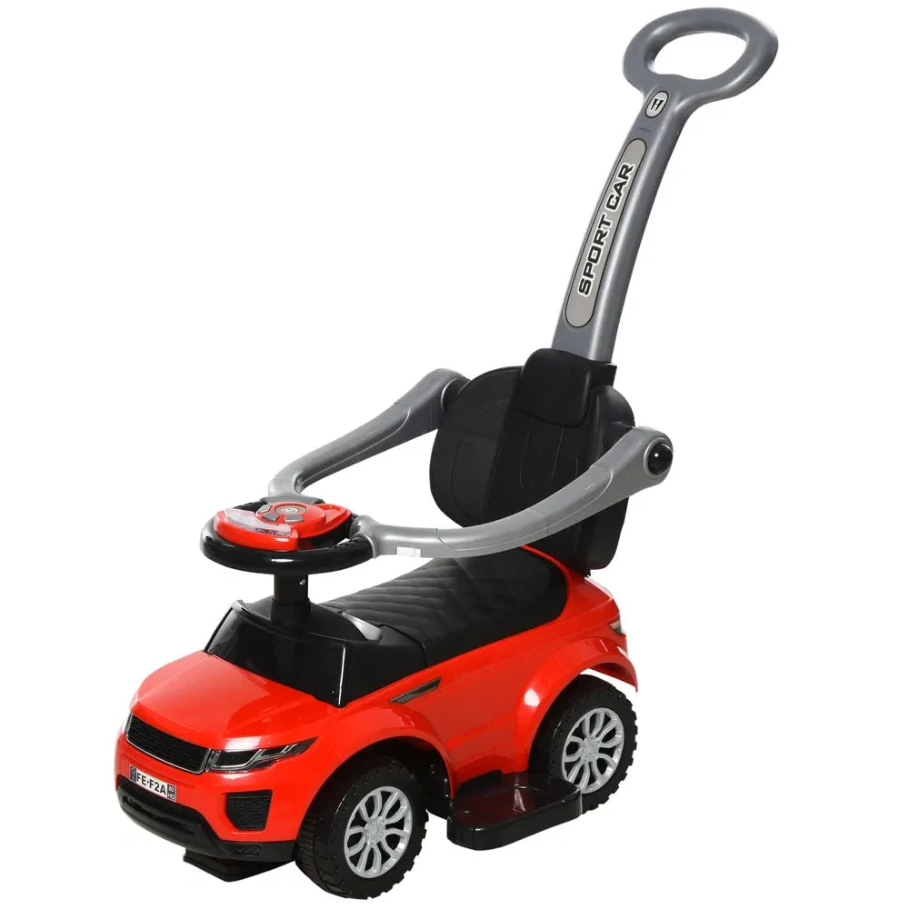 2 In 1 Toddler Push Car Ride On Stroller With Horn Music Lights Red