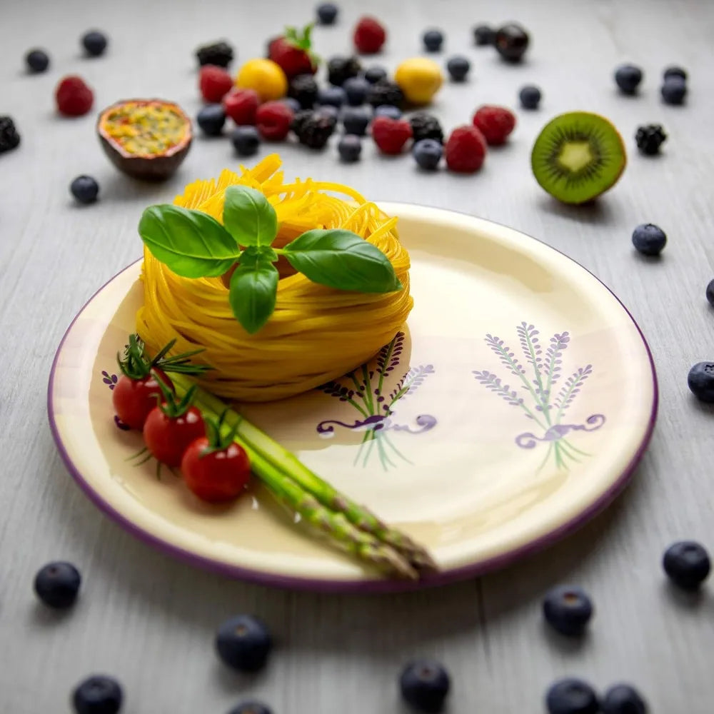 Purple And Cream Handmade Lavender Floral 12 Piece Ceramic Dinnerware Set For 4