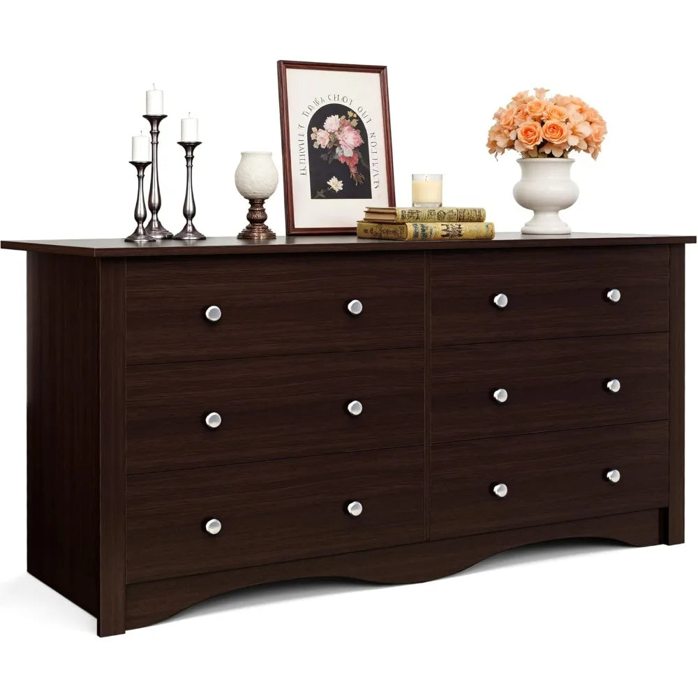 JUMMICO 6 Drawer Dresser For Bedroom Modern Wood Storage Chest