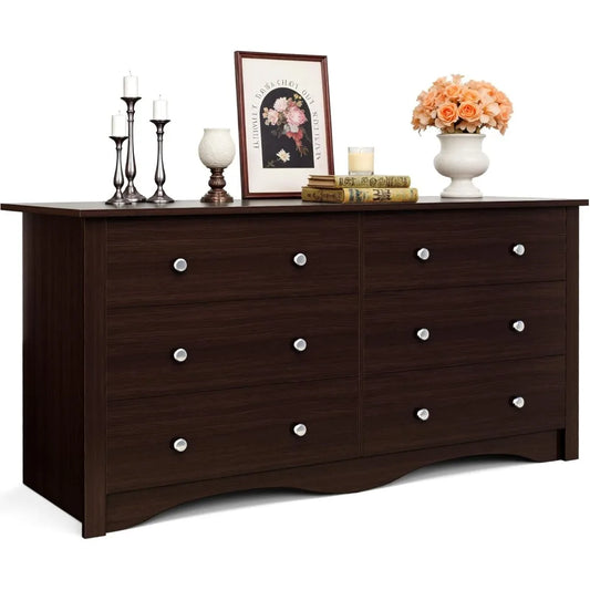 JUMMICO 6 Drawer Dresser For Bedroom Modern Wood Storage Chest