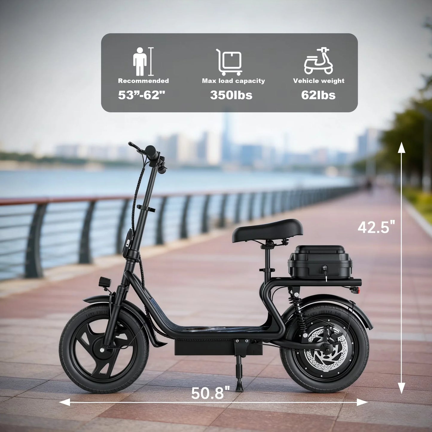 14 Inch Electric Scooter For Adults With Seat 22 MPH 48V Battery 55 Mile Range