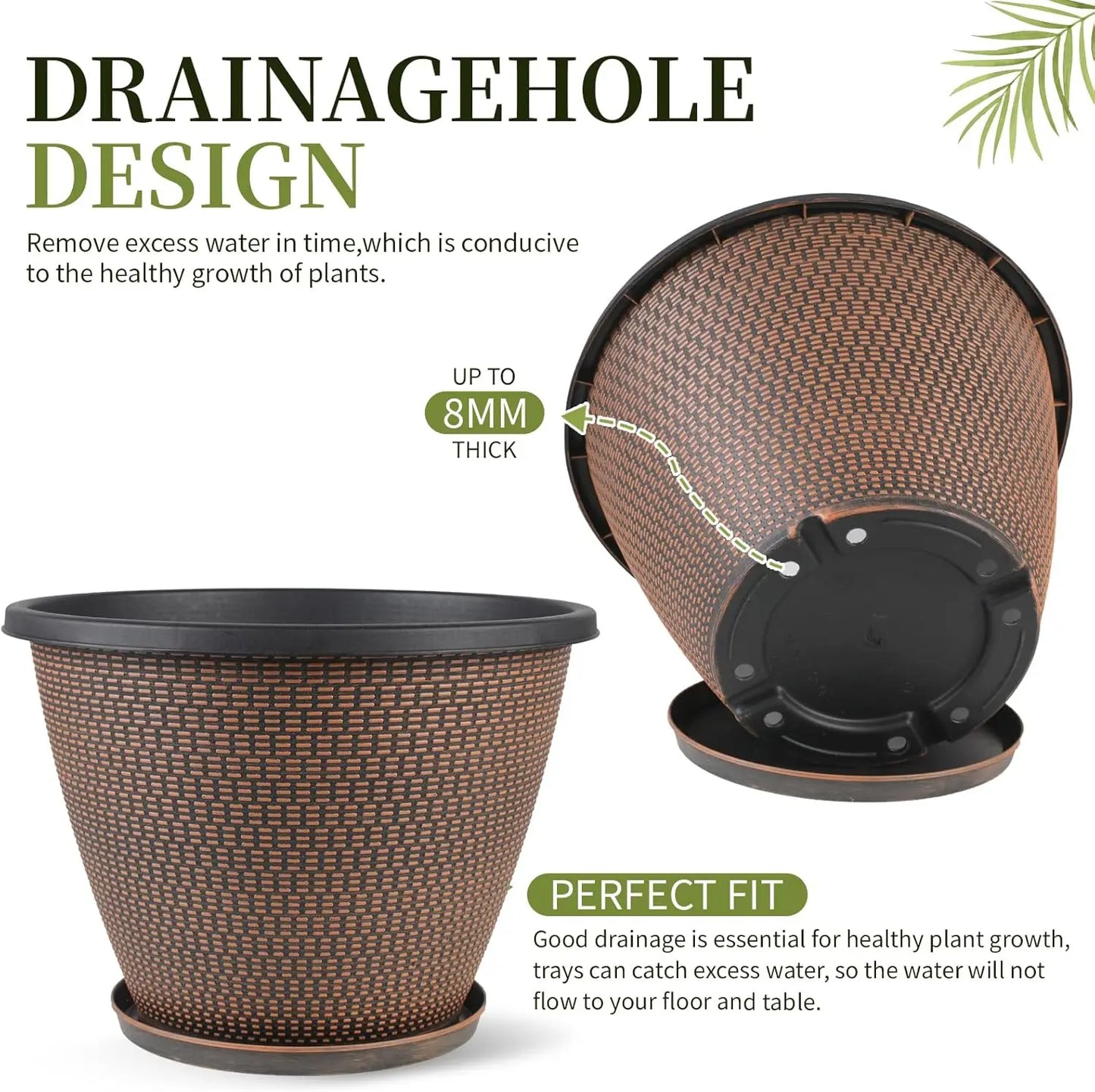 16 Inch Plant Pots Set Of 4 With Trays Lightweight Plastic Planters Black Copper