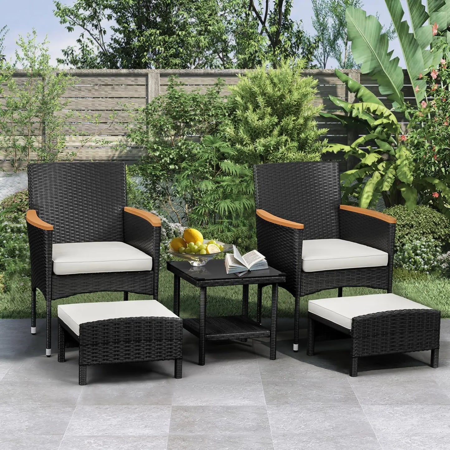 5 Piece Outdoor Patio Set With Table And Ottoman Wicker