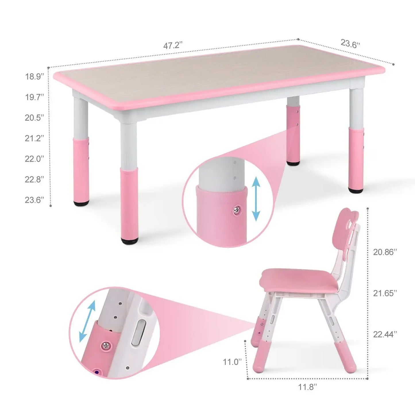 Kids Table And 4 Chairs Set Height Adjustable Graffiti Desktop Non Slip Legs
