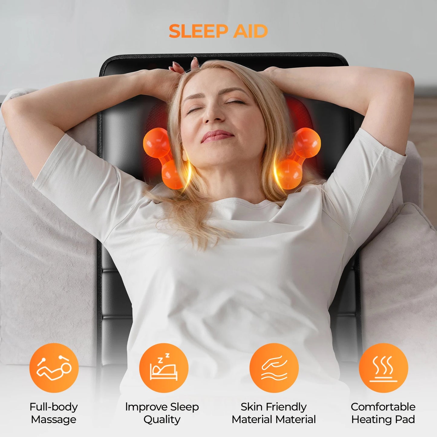 Shiatsu Full Body Massage Mat With Heat Detachable Pad 10 Vibrating Motors