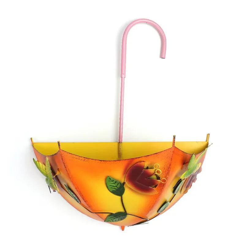 Farmhouse Umbrella-Shaped Wall-Mounted Metal Flower Basket Large Hanging Planter with Drainage Holes for Indoor/Outdoor Herbs Or Flowers Iron Art Decorative Plant Stand