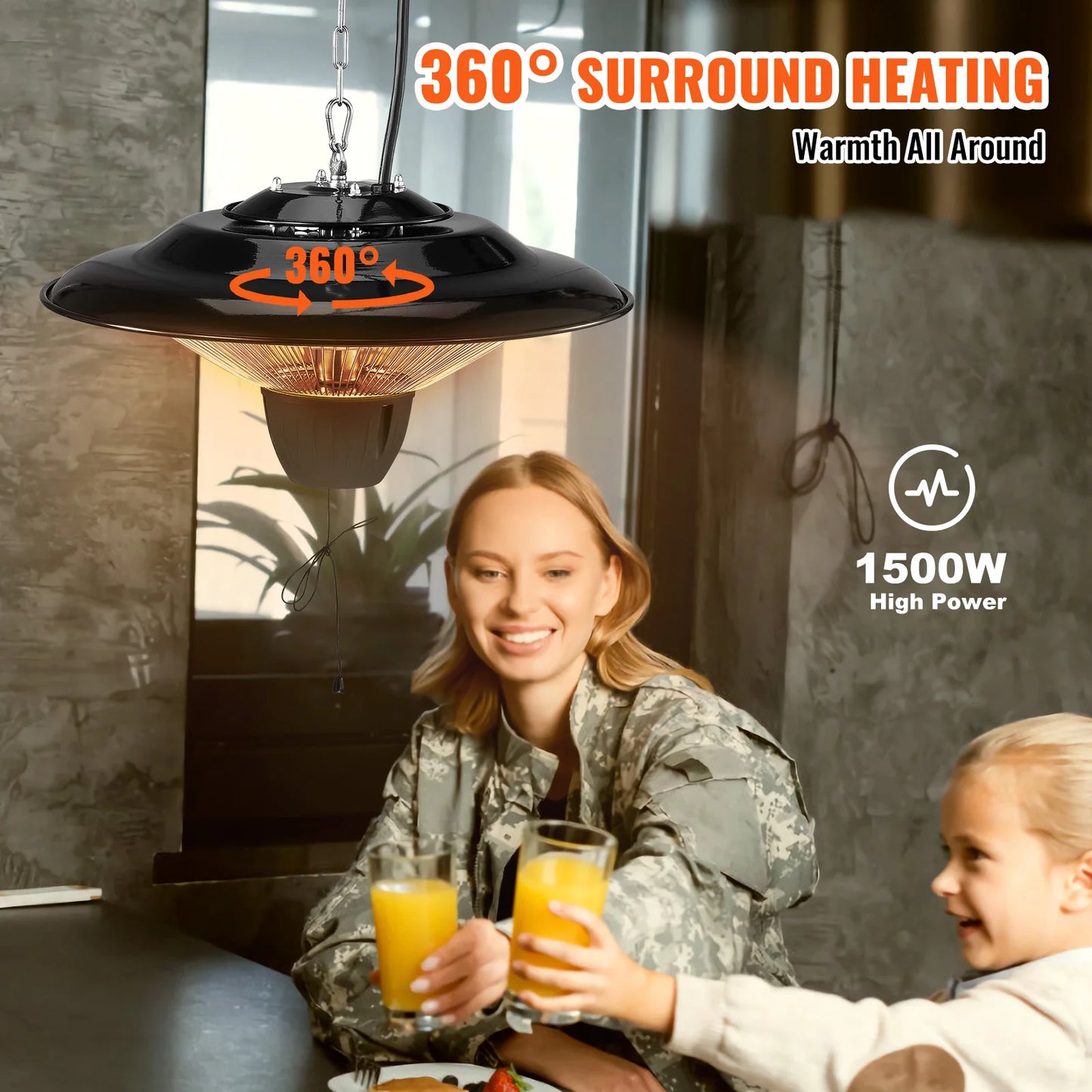 SucceBuy Hanging Patio Heater 1500W With Pull Cord Outdoor