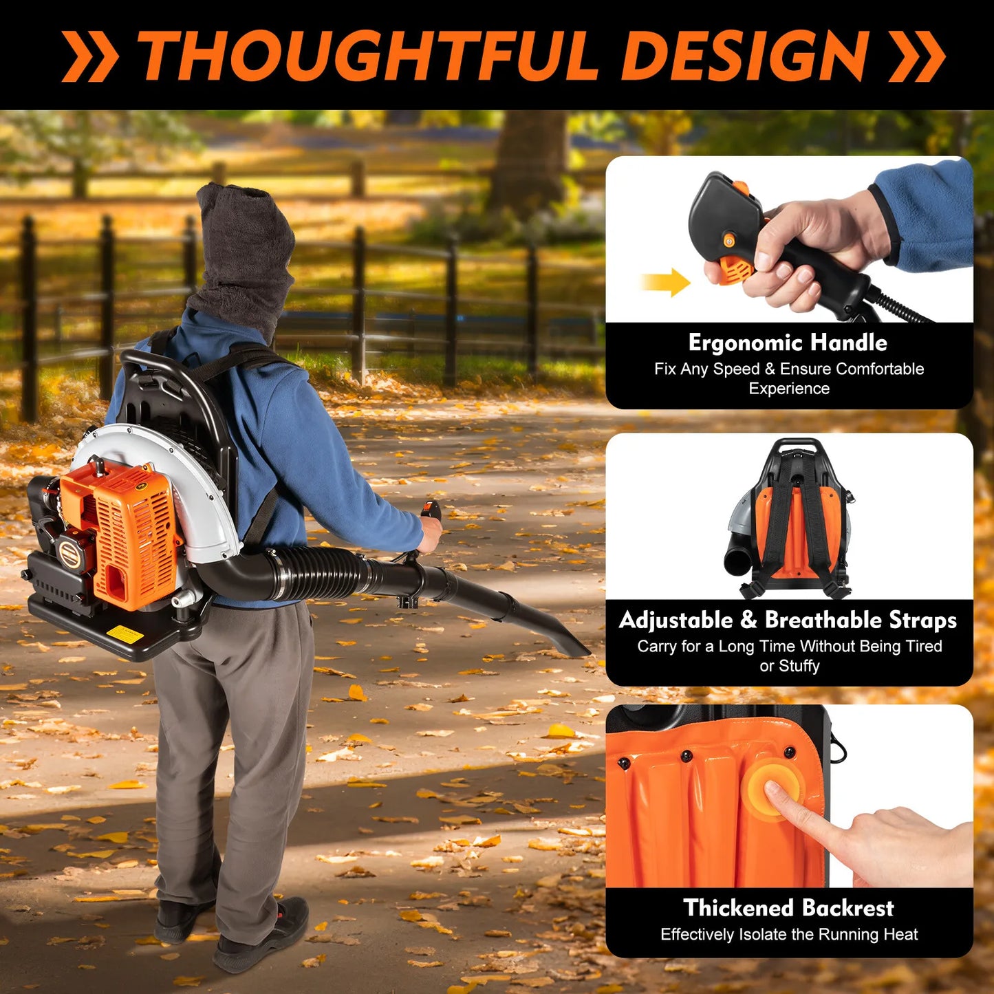 63cc 2 Stroke Gas Leaf Blower 2.7kW 6800rpm Backpack With Adjustable Speed