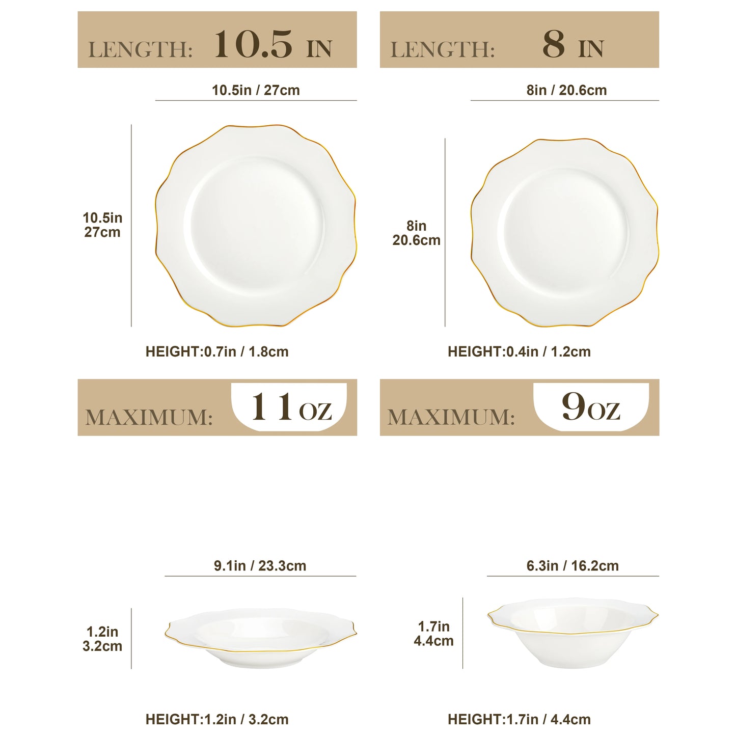 Malacasa Nordic Golden Rim White Bone China Dinnerware Set For 4