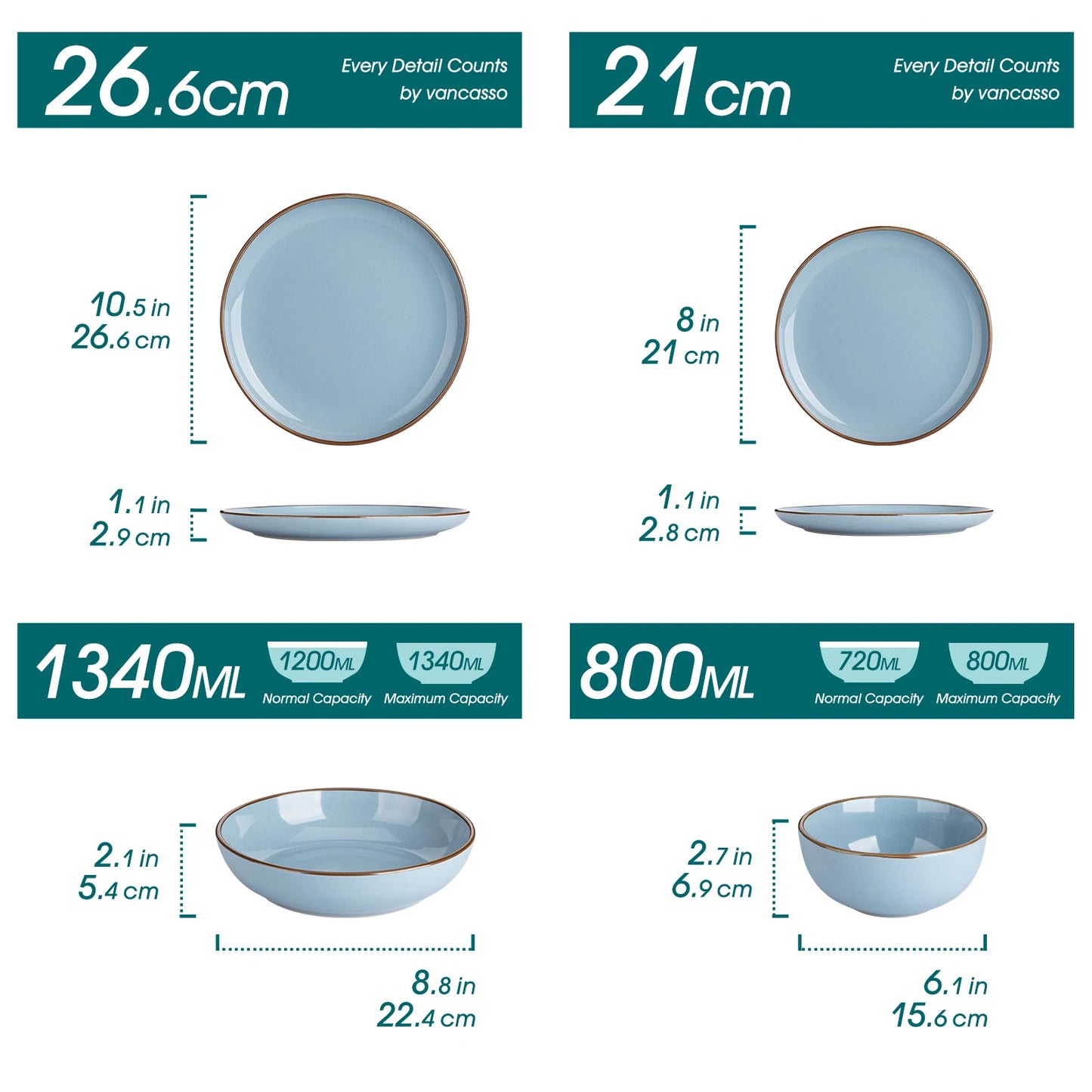 VANCASSO NYMPH 16/32 Piece Ceramic Glaze Tableware Set with Dinner/Dessert/Soup Plate/Bowl  For 4/8 Person 4 Color Optional