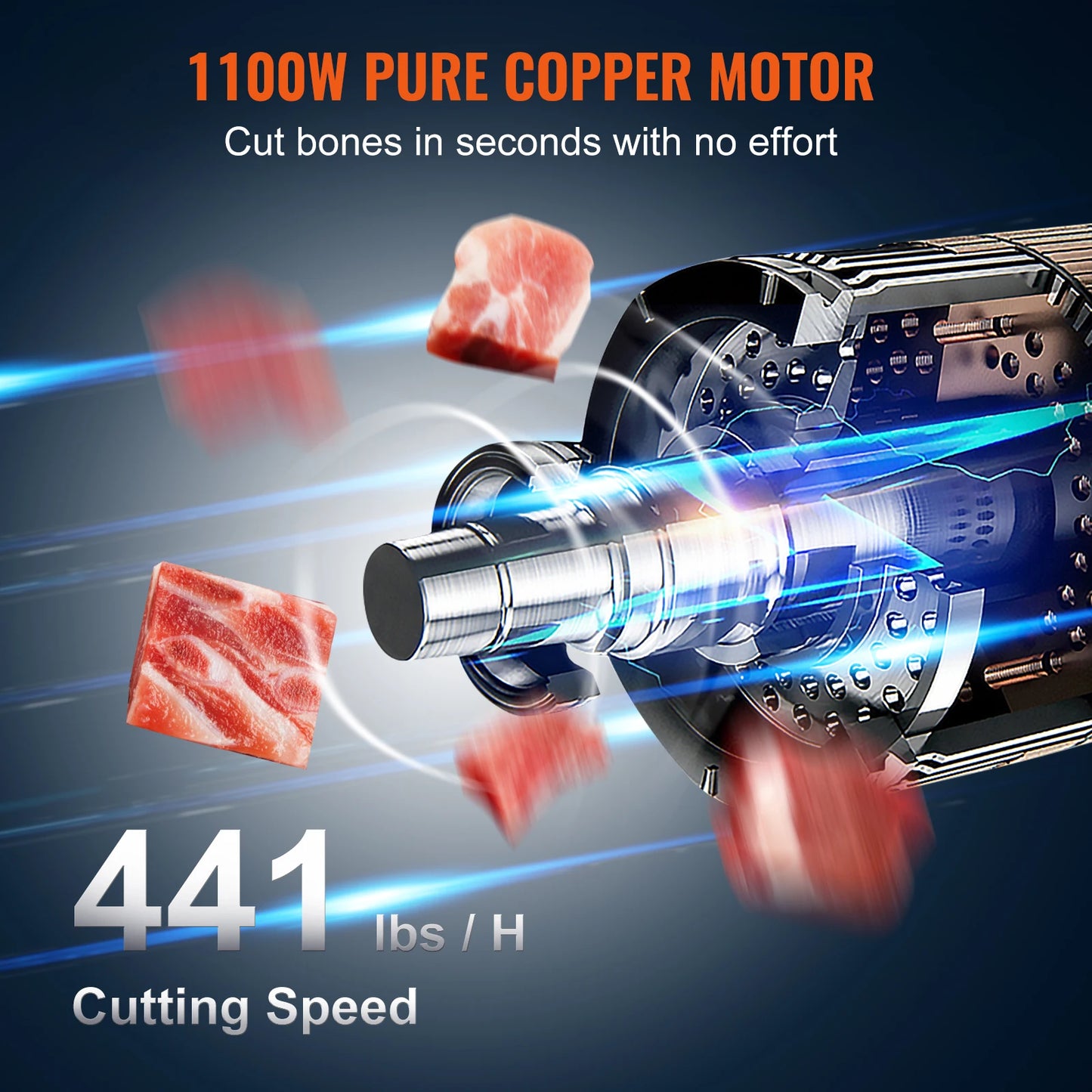 SucceBuy Commercial Electric Meat Bandsaw 1100W Stainless Workbeach 0.16-7.9 Inch Cutting Thickness with 6 Blades