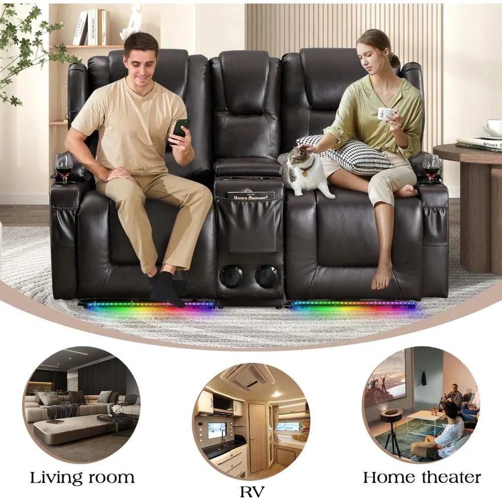 2-Seater Power Loveseat Recliner Electric Reclining Sofa Couch Wall Hugger Recliner Home Theater Seating w/Multi-Function Consol