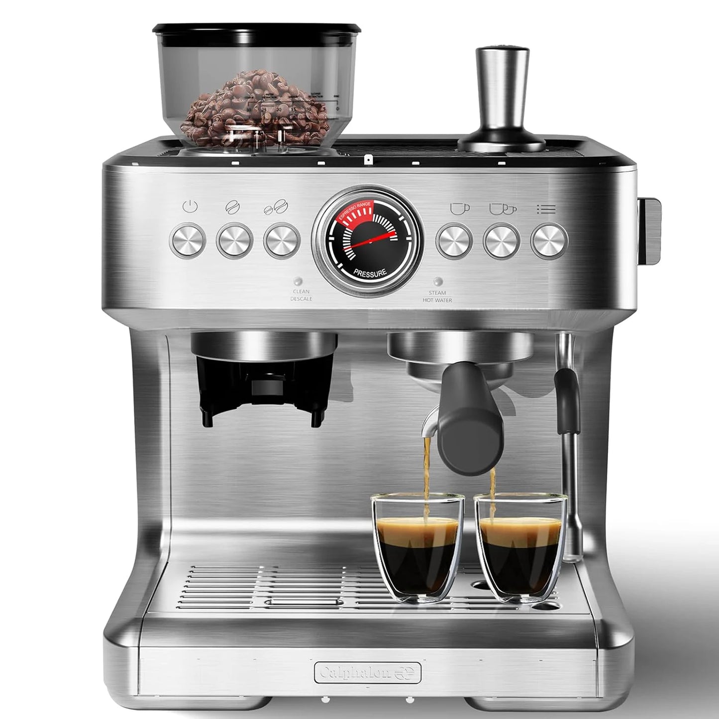 20 Bar Semi Automatic Espresso Machine With Grinder Steam Wand 30 Settings