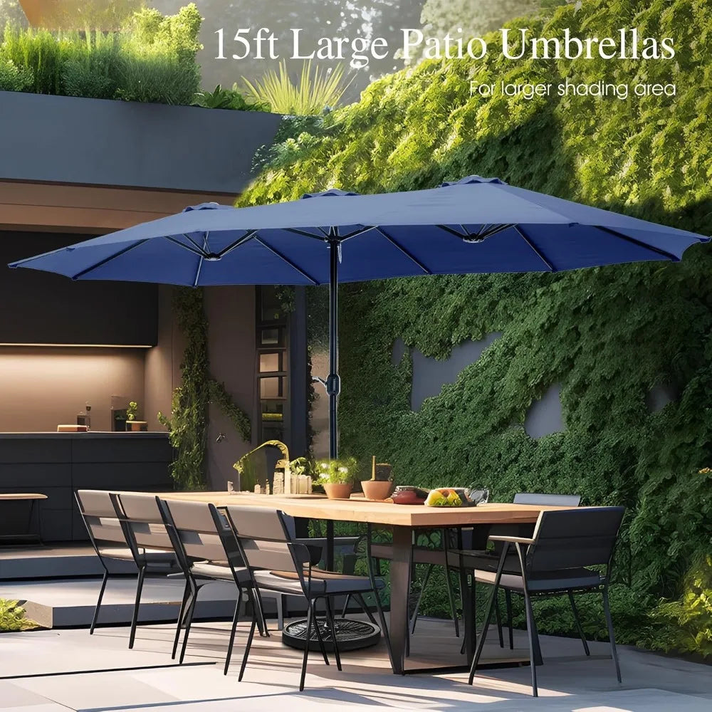 15ft Extra Large Rectangular Market Patio Umbrella,Heavy Duty,Base Included,Outdoor,Custom