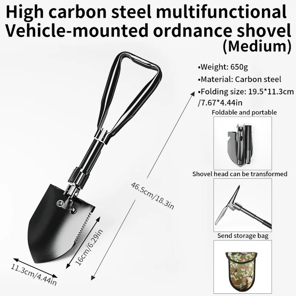 Multifunctional Garden Shovel 3-in-1 Folding Military Shovel for Camping, Fishing, Portable field survival tools
