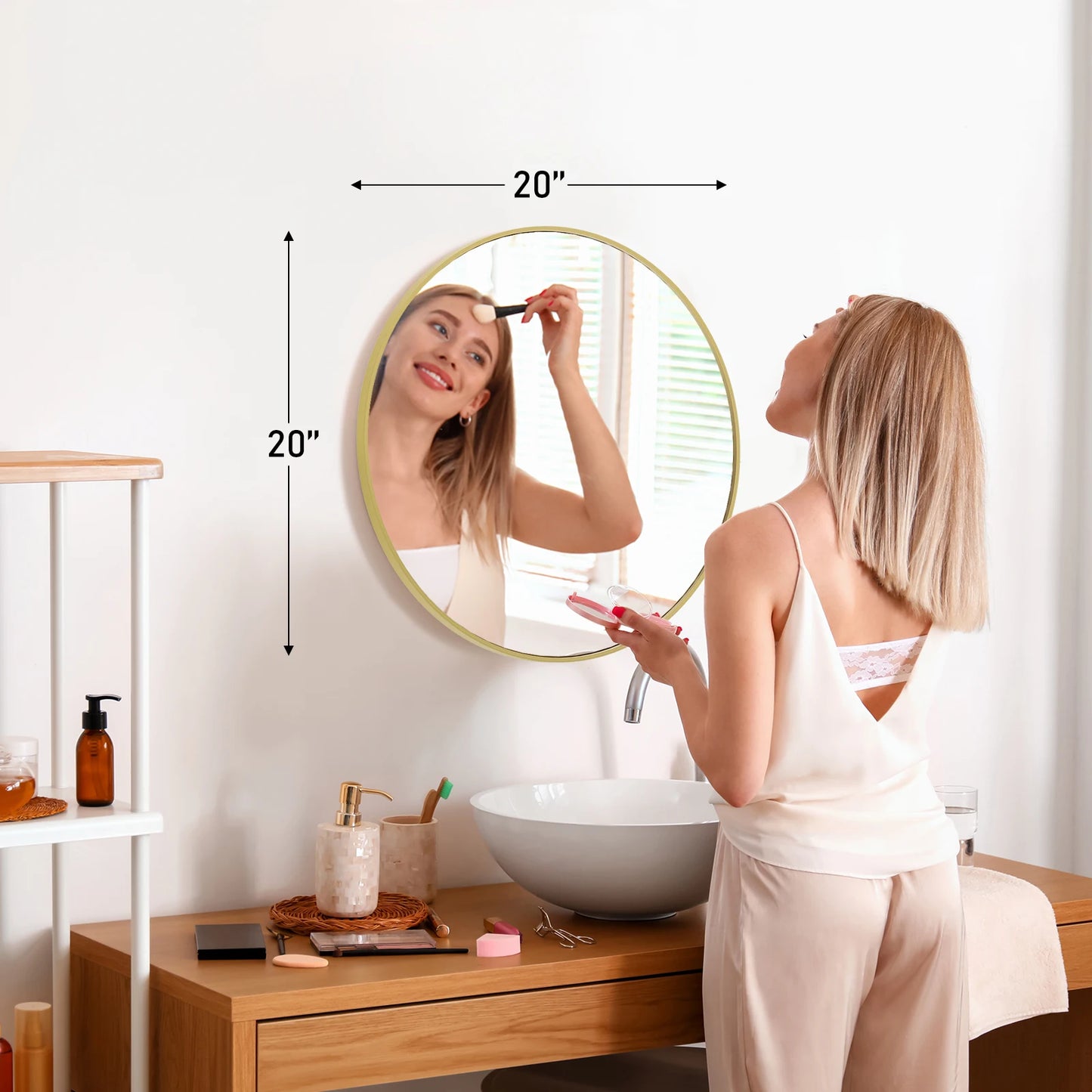 Jhk Matte Gold Round Wall Mirror 30 Inch Modern Tempered Glass