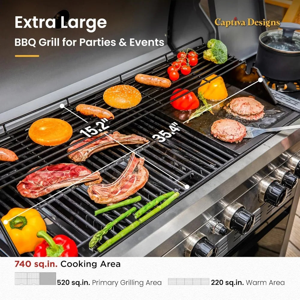 Six Burner Propane Grill With Side Burner Grates Outdoor