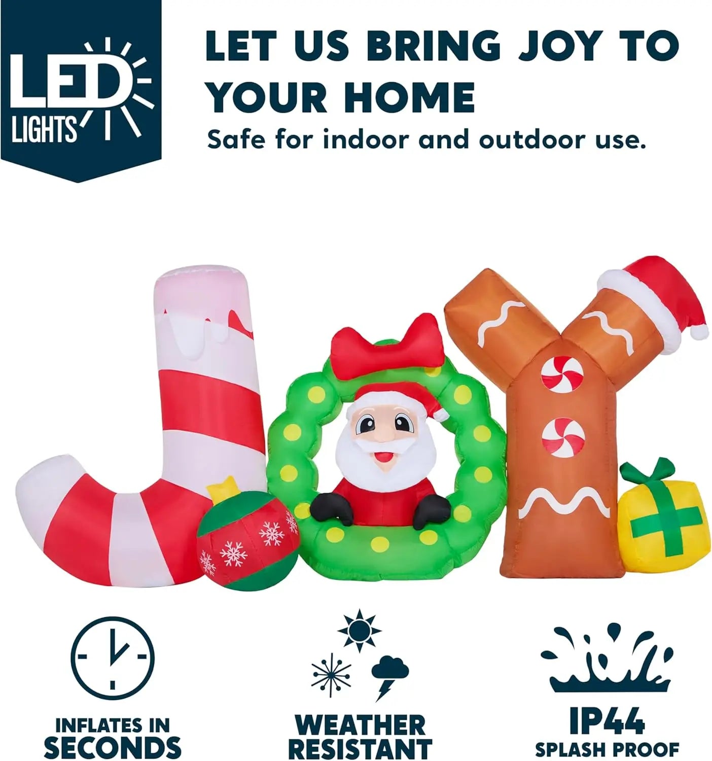 JOYFY 8 FT Long Christmas Inflatable Decoration Blow Up Joy with Santa with Build-in LEDs for Xmas Party Decor Christmas Gift