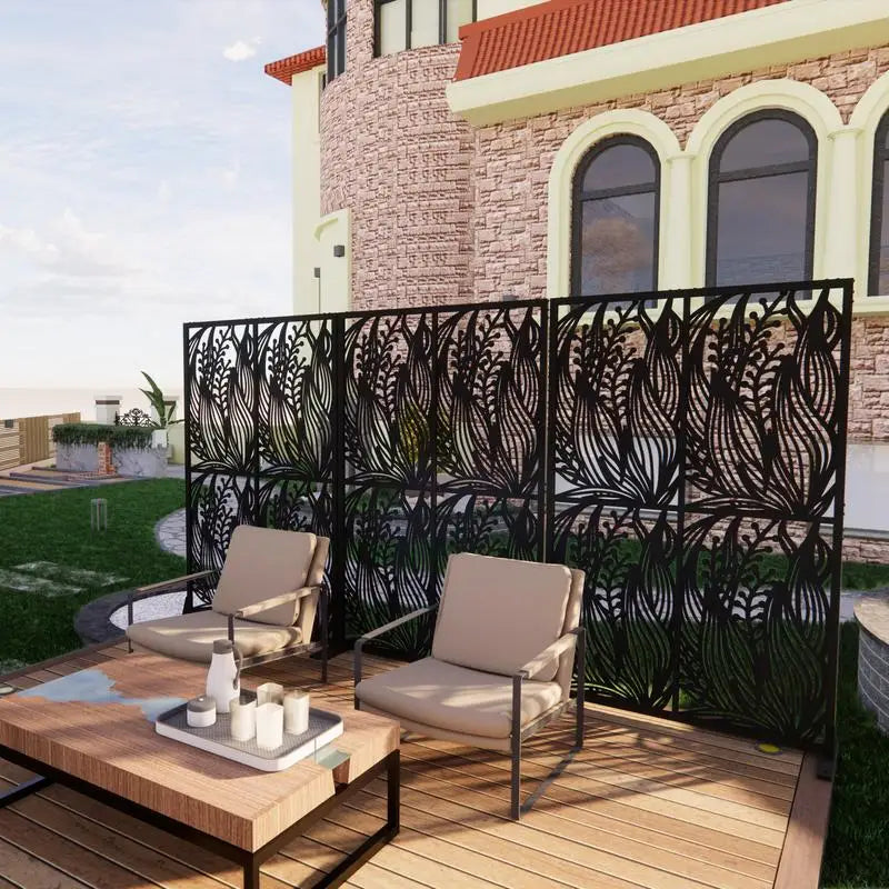 Metal Privacy Screen 3.8ft x 6ft Outdoor Indoor Divider Freestanding Decorative Panel for Balcony Patio Garden Room Divider