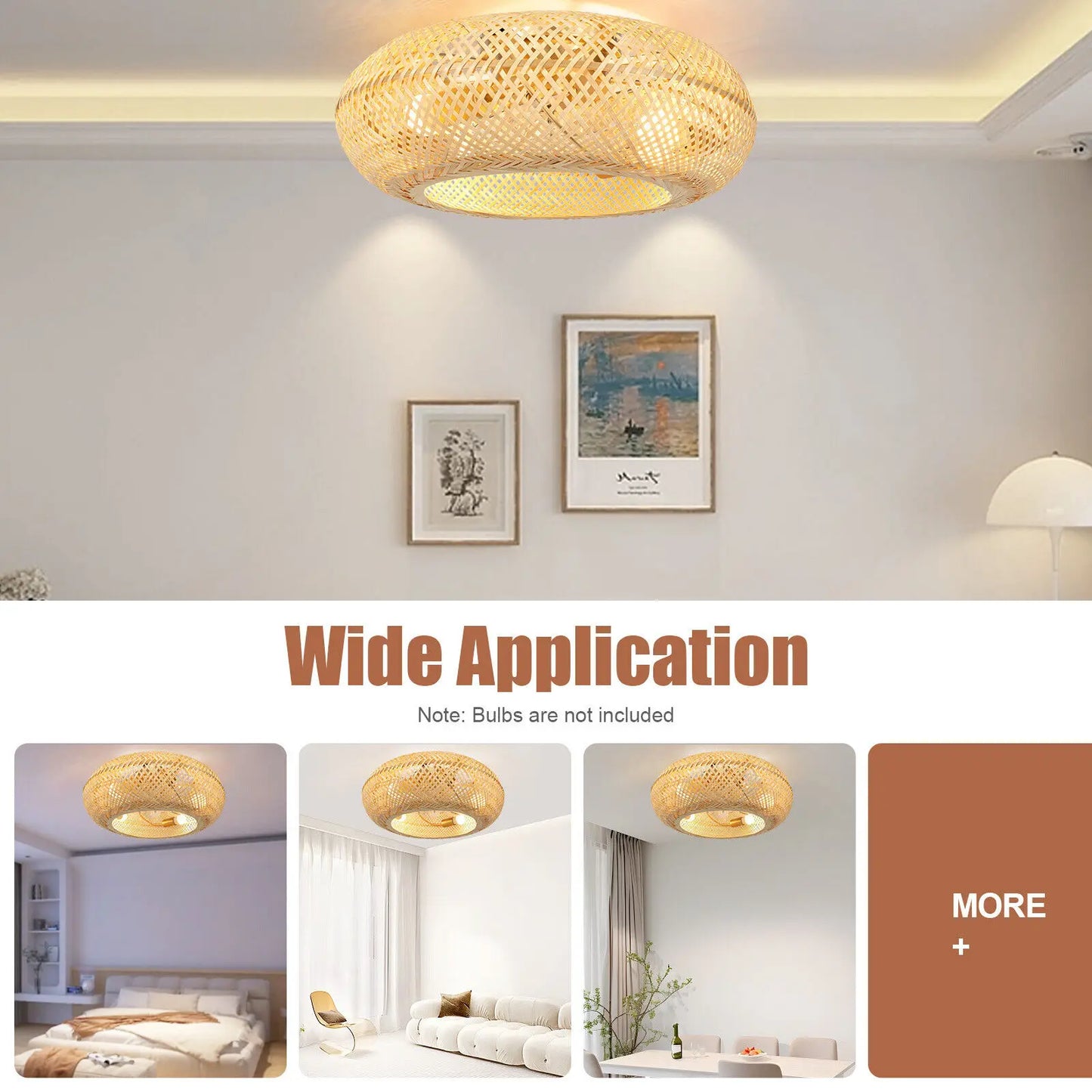 20" Farmhouse Boho Rattan Woven Bamboo Ceiling Fan with Light & Remote Control !