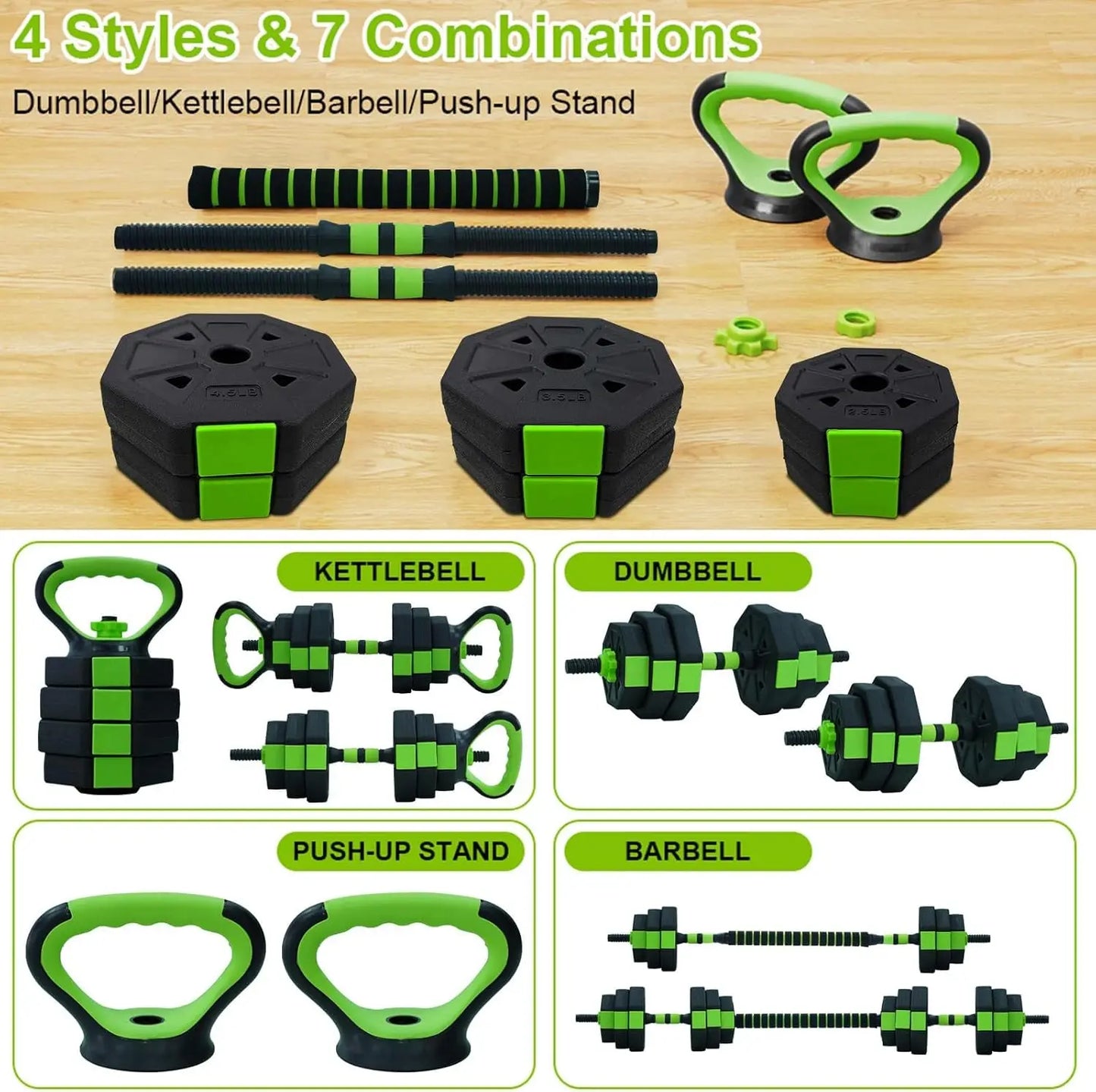 HiMISS 66lbs 88lbs 4 In 1 Adjustable Kettlebell Dumbbell Set Push Up Stand